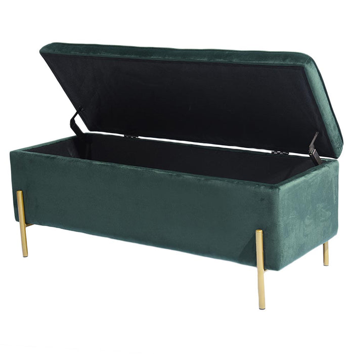 Cassapanca Pouf Contenitore Panca Sgabello Poggiapiedi Tessuto Velluto 105x44H45cm Verde