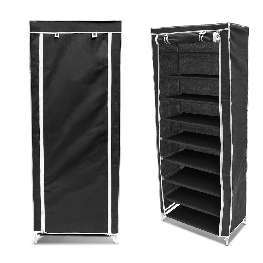 Scarpiera Salvaspazio 10Ripiani 36Paia Struttura Metallo Tessuto TNT 60x30 H150cm Nero