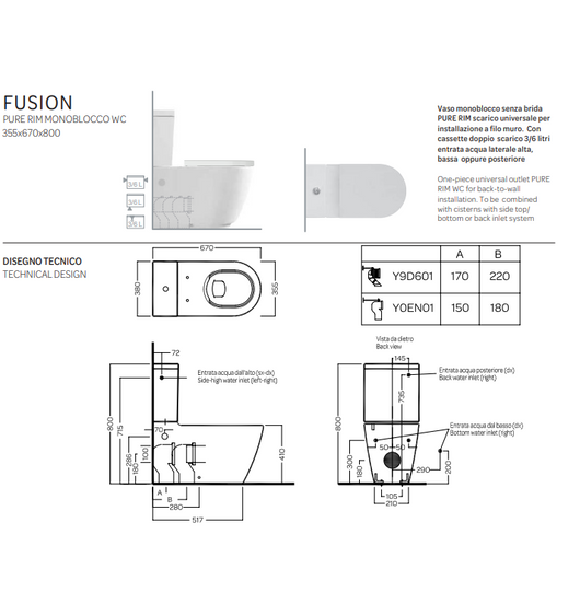 Vaso filomuro monoblocco senza brida - bianco - Fusion - Hatria