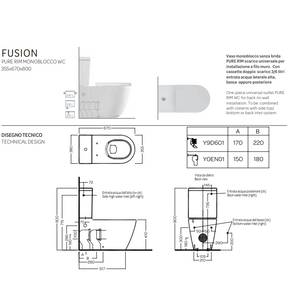 Vaso filomuro monoblocco senza brida - bianco - Fusion - Hatria