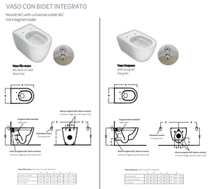 Vaso filomuro con bidet integrato - bianco - Fusion - Hatria