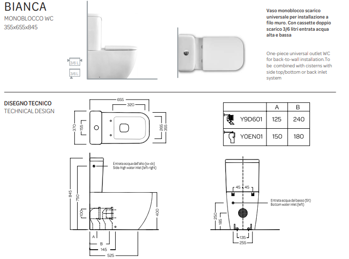 Vaso filomuro monoblocco - bianco - Bianca - Hatria