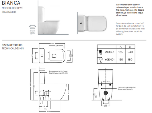 Vaso filomuro monoblocco - bianco - Bianca - Hatria