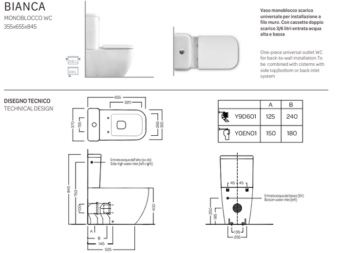 Vaso filomuro monoblocco - bianco - Bianca - Hatria