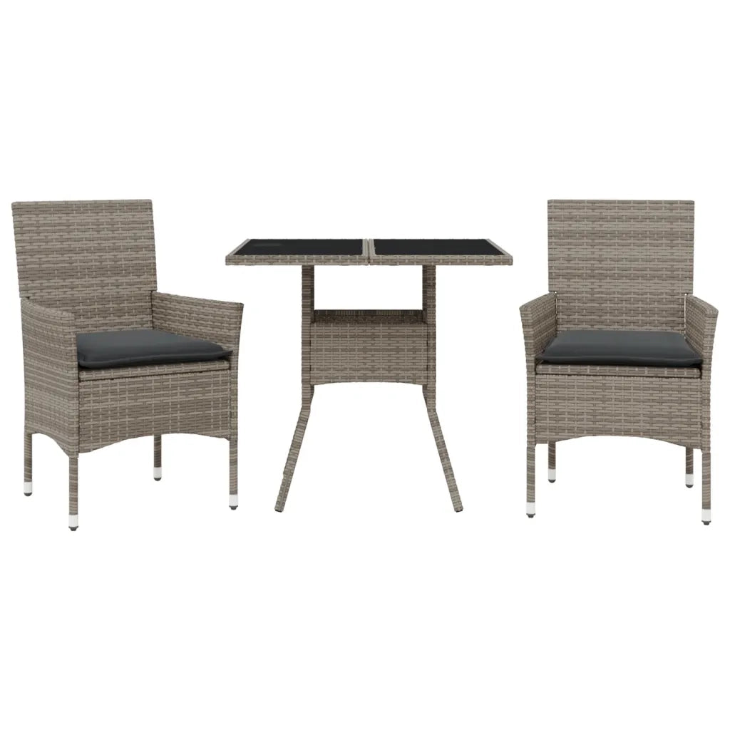 Set da Pranzo da Giardino 3pz | Set Salotto da Giardino con Cuscini in Polyrattan e Vetro