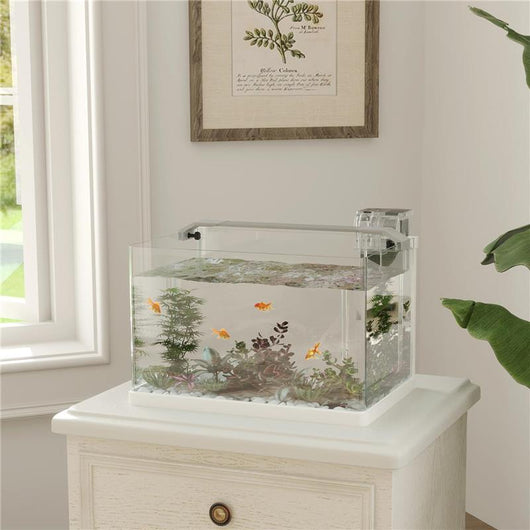 ACQUARIO IN VETRO CON LUCI LED DA 20L FILTRO E POMPA D'ACQUA 38X26X27 CM BIANCO