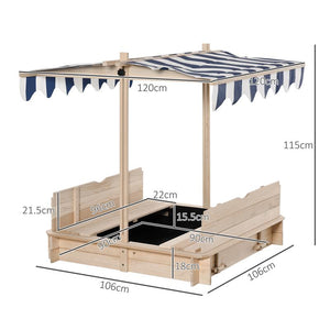 SABBIERA PER BAMBINI CON TETTUCCIO PARASOLE 106X106X121 CM BIANCO E BLU