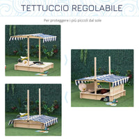 SABBIERA PER BAMBINI CON TETTUCCIO PARASOLE 106X106X121 CM BIANCO E BLU
