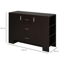 CREDENZA CON 2 ANTE 3 CASSETTI E 3 RIPIANI IN LEGNO SCURO