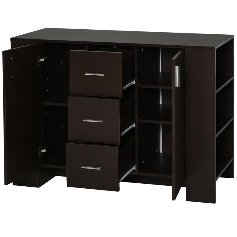 CREDENZA CON 2 ANTE 3 CASSETTI E 3 RIPIANI IN LEGNO SCURO