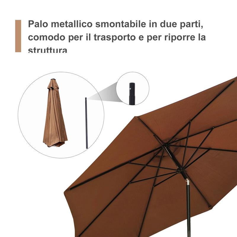 OMBRELLONE DA GIARDINO CON MANOVELLA E TESTA INCLINABILE 300 X 245 CM CAFFÈ