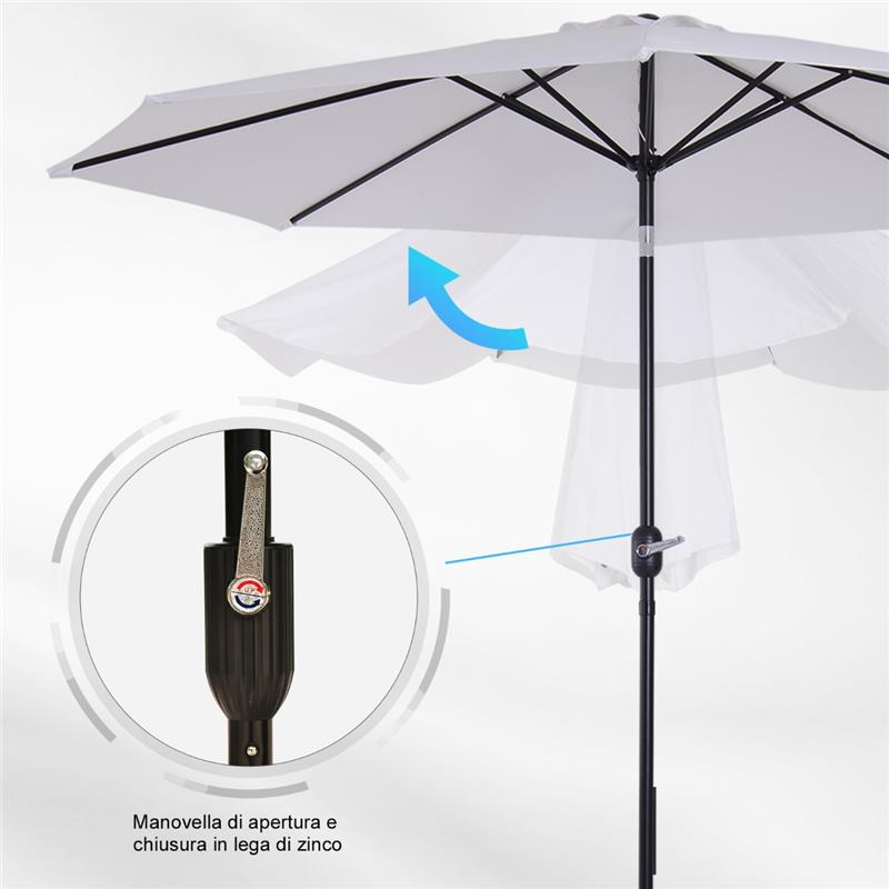 OMBRELLONE DA GIARDINO 300 CM INCLINABILE CON PALO SMONTABILE BIANCO