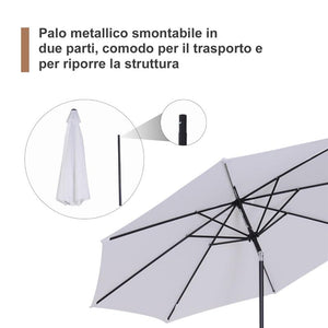OMBRELLONE DA GIARDINO 300 CM INCLINABILE CON PALO SMONTABILE BIANCO