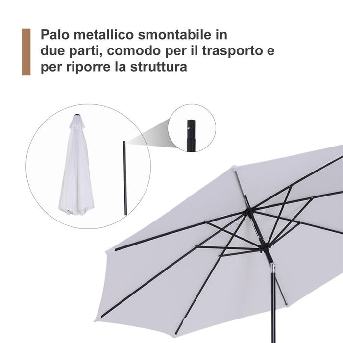 OMBRELLONE DA GIARDINO 300 CM INCLINABILE CON PALO SMONTABILE BIANCO