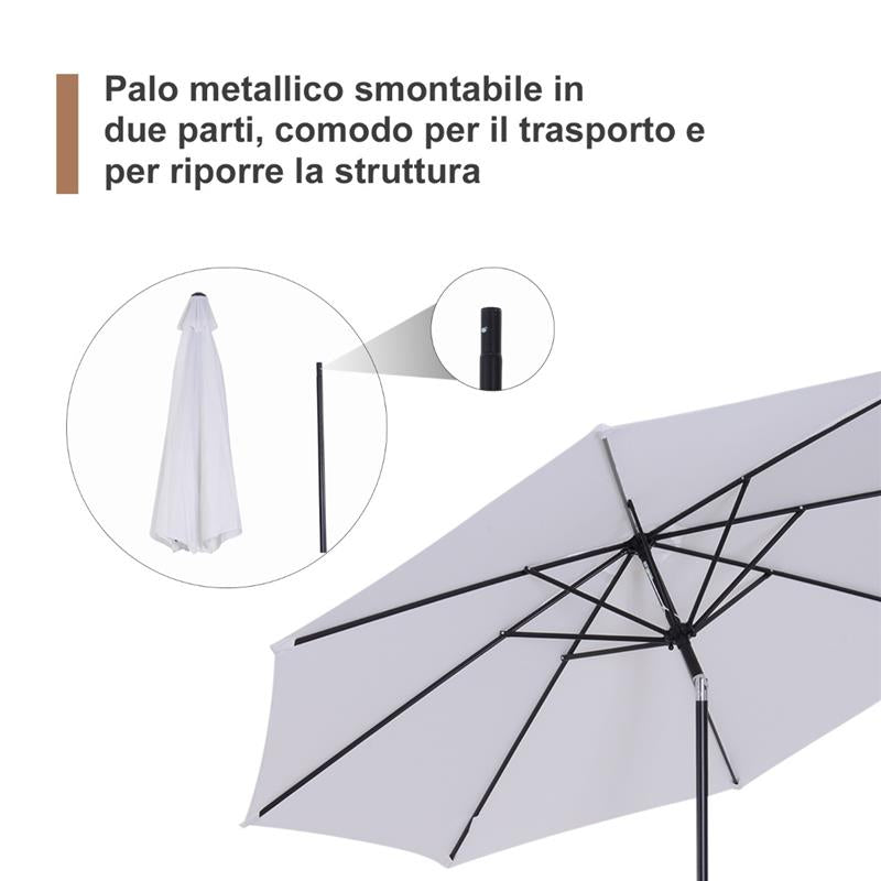 OMBRELLONE DA GIARDINO 300 CM INCLINABILE CON PALO SMONTABILE BIANCO