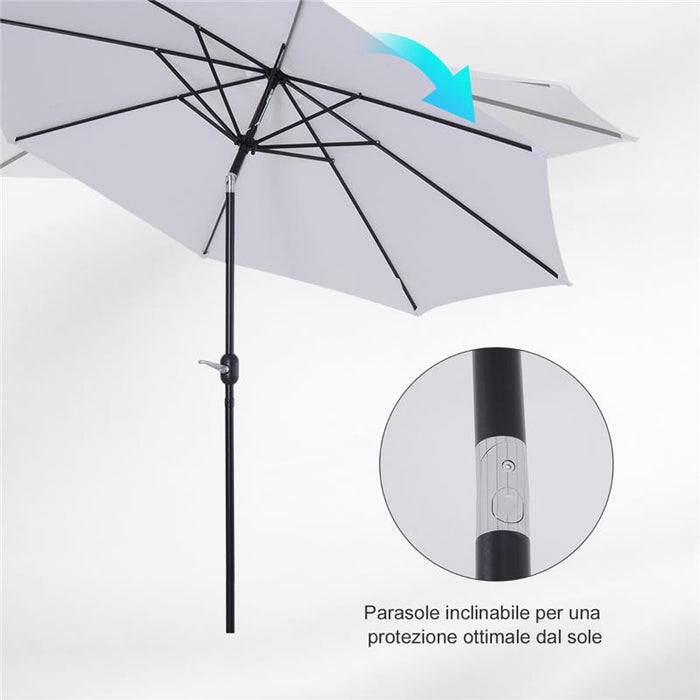OMBRELLONE DA GIARDINO 300 CM INCLINABILE CON PALO SMONTABILE BIANCO