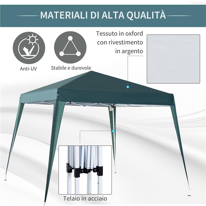 GAZEBO PIEGHEVOLE DA GIARDINO 3 X 3 M ACCIAIO E POLIESTERE VERDE