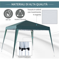 GAZEBO PIEGHEVOLE DA GIARDINO 3 X 3 M ACCIAIO E POLIESTERE VERDE