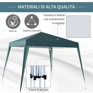GAZEBO PIEGHEVOLE DA GIARDINO 3 X 3 M ACCIAIO E POLIESTERE VERDE