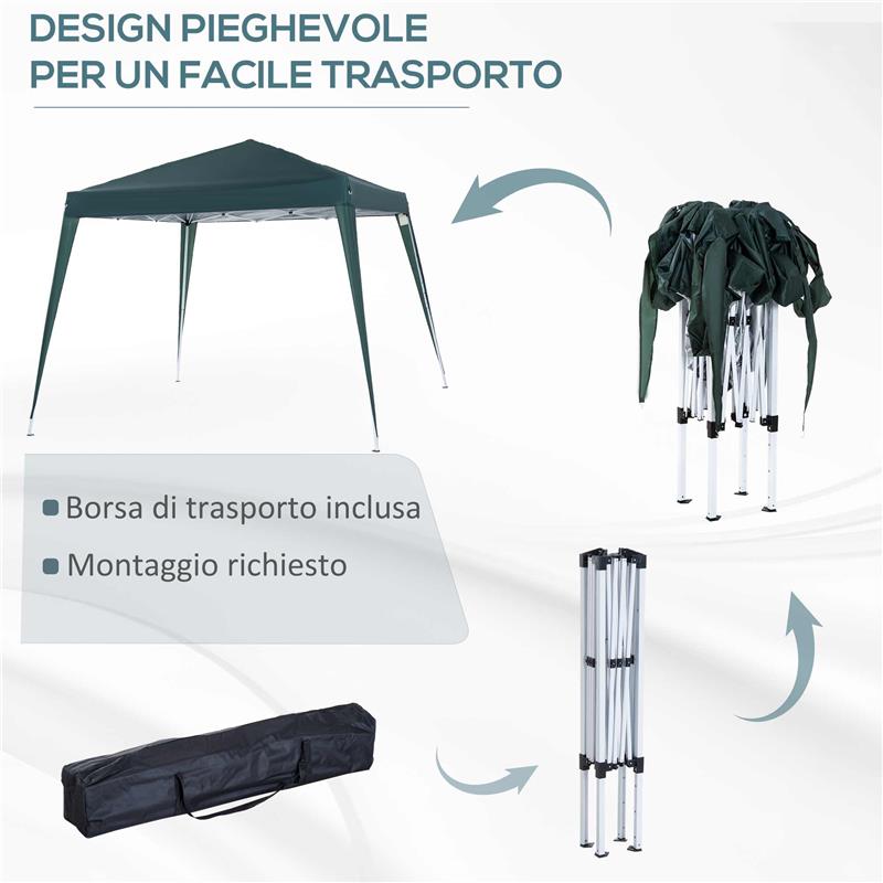 GAZEBO PIEGHEVOLE DA GIARDINO 3 X 3 M ACCIAIO E POLIESTERE VERDE