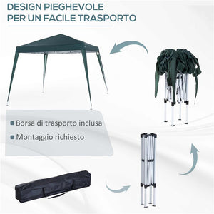 GAZEBO PIEGHEVOLE DA GIARDINO 3 X 3 M ACCIAIO E POLIESTERE VERDE