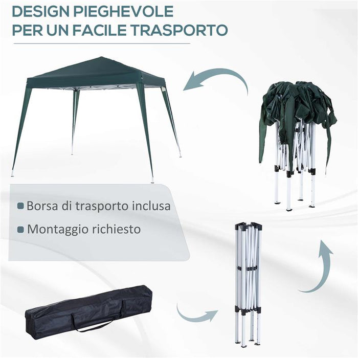 GAZEBO PIEGHEVOLE DA GIARDINO 3 X 3 M ACCIAIO E POLIESTERE VERDE