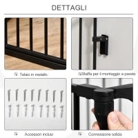 Cancellino per Cani Taglia Piccola e Media Pieghevole a 5 Pannelli, in Metallo e Plastica, 300x3x74.5 cm, Nero
