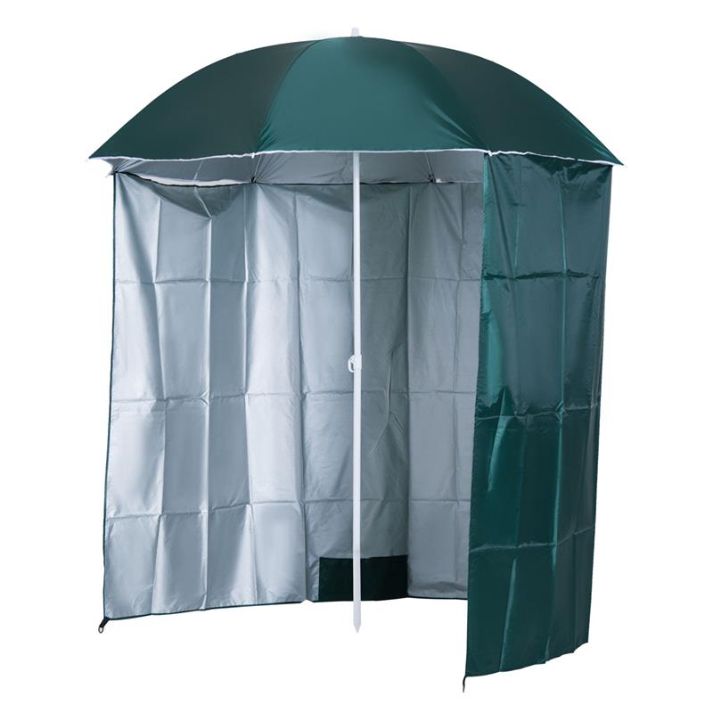 OMBRELLONE DA SPIAGGIA E DA GIARDINO 220CM CON TENDA PARASOLE, POLIESTERE E METALLO, VERDE SCURO E BIANCO