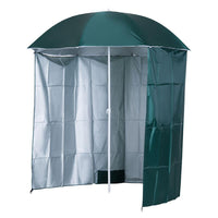 OMBRELLONE DA SPIAGGIA E DA GIARDINO 220CM CON TENDA PARASOLE, POLIESTERE E METALLO, VERDE SCURO E BIANCO