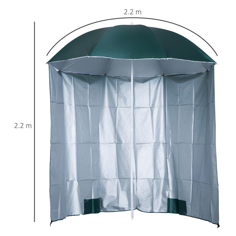 OMBRELLONE DA SPIAGGIA E DA GIARDINO 220CM CON TENDA PARASOLE, POLIESTERE E METALLO, VERDE SCURO E BIANCO