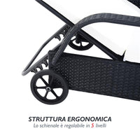 SET 2 SDRAIO LETTINO PRENDISOLE IN RATTAN CON MATERASSINO IMBOTTITO E TAVOLINO NERO