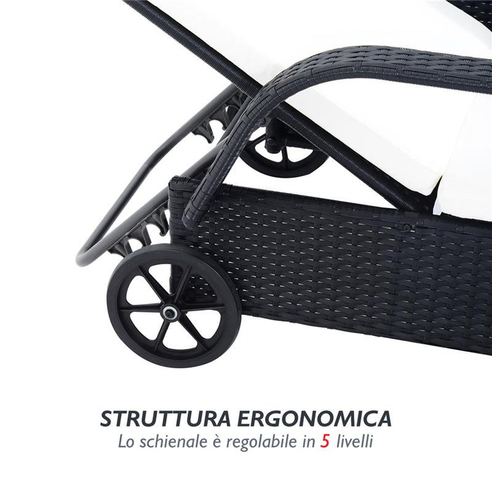 SET 2 SDRAIO LETTINO PRENDISOLE IN RATTAN CON MATERASSINO IMBOTTITO E TAVOLINO NERO