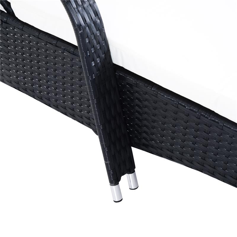 SET 2 SDRAIO LETTINO PRENDISOLE IN RATTAN CON MATERASSINO IMBOTTITO E TAVOLINO NERO