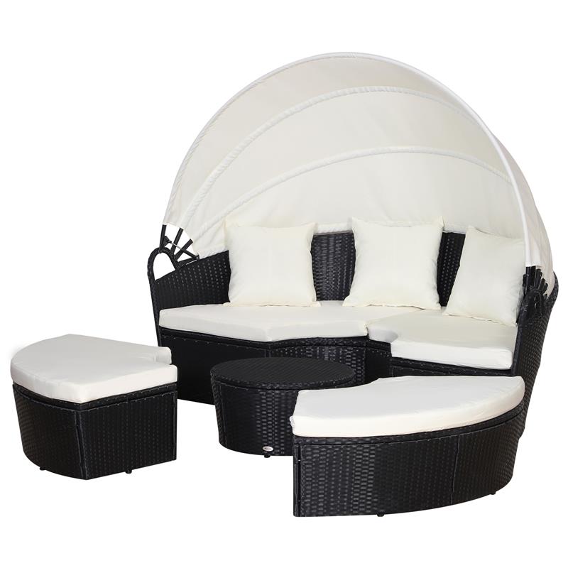 SET COMPONIBILE DIVANO CIRCOLARE DA ESTERNO IN PE RATTAN NERO E BEIGE