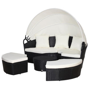 SET COMPONIBILE DIVANO CIRCOLARE DA ESTERNO IN PE RATTAN NERO E BEIGE