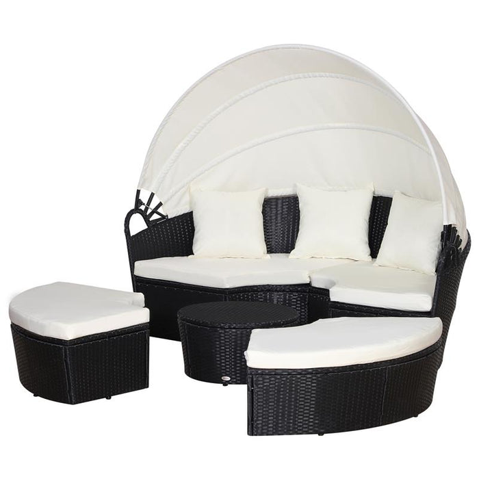 SET COMPONIBILE DIVANO CIRCOLARE DA ESTERNO IN PE RATTAN NERO E BEIGE