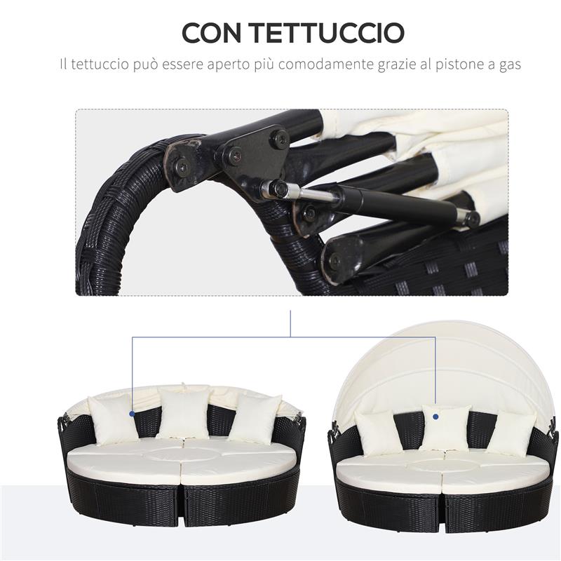 SET COMPONIBILE DIVANO CIRCOLARE DA ESTERNO IN PE RATTAN NERO E BEIGE