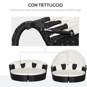 SET COMPONIBILE DIVANO CIRCOLARE DA ESTERNO IN PE RATTAN NERO E BEIGE
