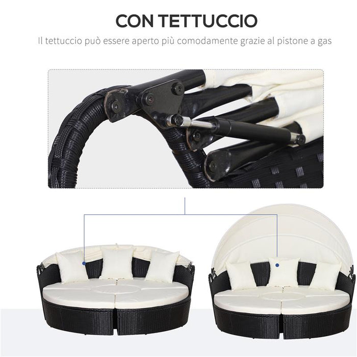 SET COMPONIBILE DIVANO CIRCOLARE DA ESTERNO IN PE RATTAN NERO E BEIGE