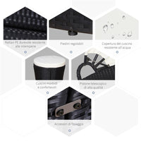 SET COMPONIBILE DIVANO CIRCOLARE DA ESTERNO IN PE RATTAN NERO E BEIGE