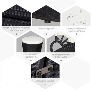 SET COMPONIBILE DIVANO CIRCOLARE DA ESTERNO IN PE RATTAN NERO E BEIGE