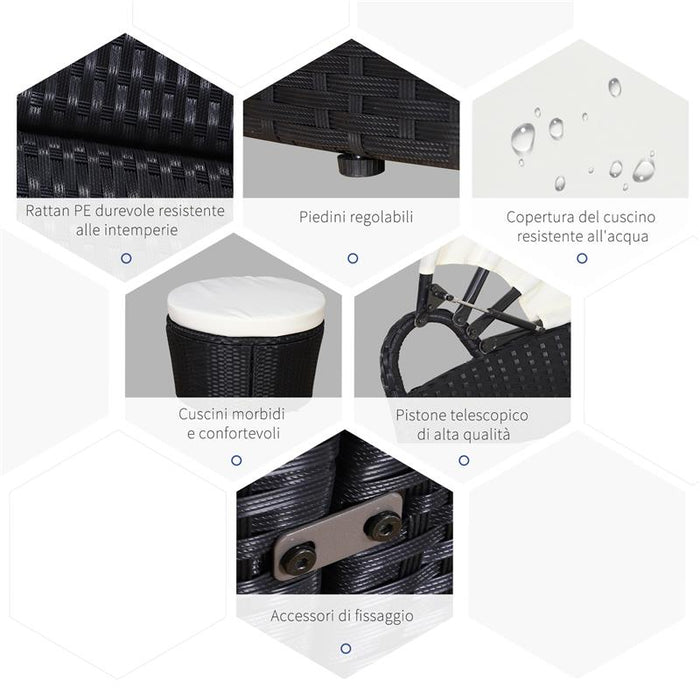 SET COMPONIBILE DIVANO CIRCOLARE DA ESTERNO IN PE RATTAN NERO E BEIGE