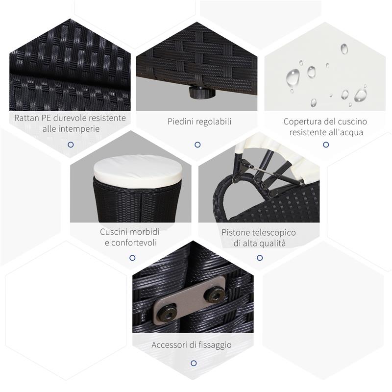 SET COMPONIBILE DIVANO CIRCOLARE DA ESTERNO IN PE RATTAN NERO E BEIGE