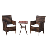 SET POLTRONCINE DA GIARDINO IN RATTAN CON TAVOLINO MARRONE