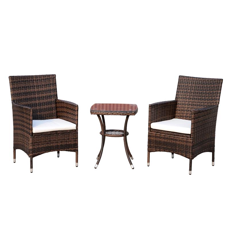 SET POLTRONCINE DA GIARDINO IN RATTAN CON TAVOLINO MARRONE