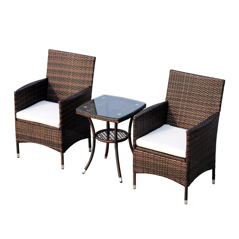 SET POLTRONCINE DA GIARDINO IN RATTAN CON TAVOLINO MARRONE