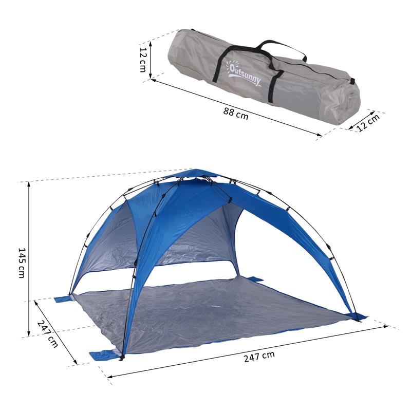 TENDA POP UP CON CORDE E PALETTI IN POLIESTERE BLU 247 X 247 X H145 CM