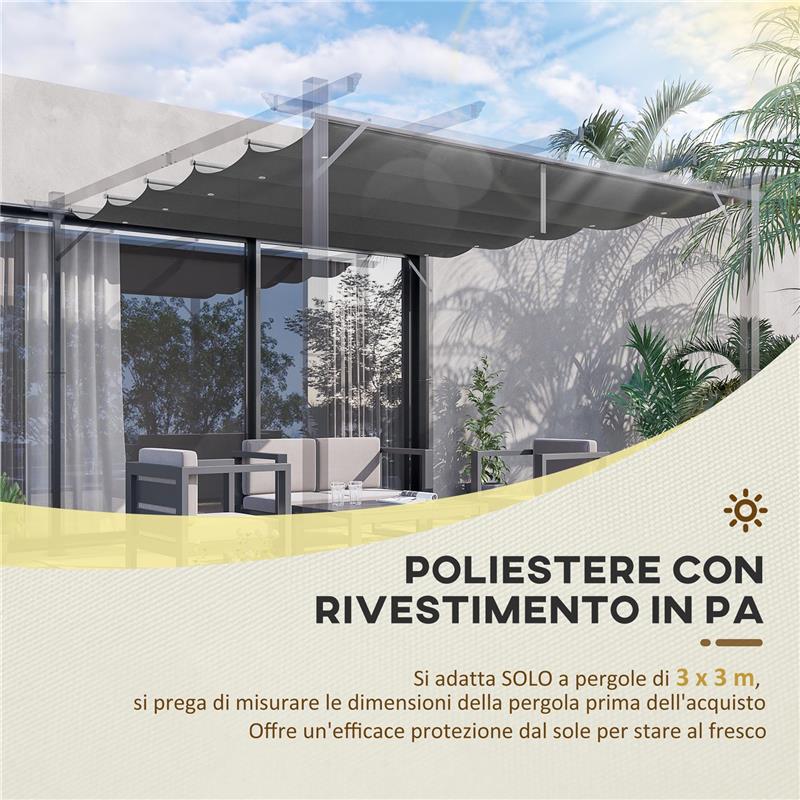 TETTUCCIO DI RICAMBIO PER GAZEBO DA GIARDINO 3X3 M CON 10 FORI, COPERTURA IN POLIESTERE, GRIGIO