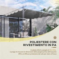 TETTUCCIO DI RICAMBIO PER GAZEBO DA GIARDINO 3X3 M CON 10 FORI, COPERTURA IN POLIESTERE, GRIGIO