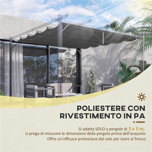 TETTUCCIO DI RICAMBIO PER GAZEBO DA GIARDINO 3X3 M CON 10 FORI, COPERTURA IN POLIESTERE, GRIGIO